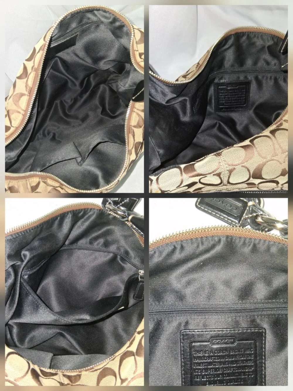 COACH Penelope Signature Hobo Canvas Bag Tan Brown with Black Handle and Trim